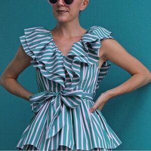 Nwt Halogen ®
x Atlantic-Pacific Ruffle
Stripe Tie Top